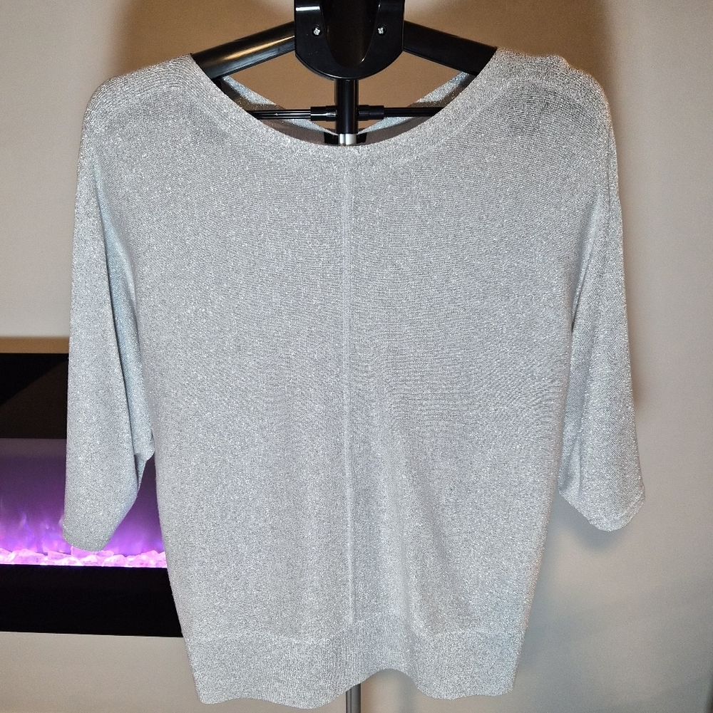Talbots Petite Silver Metallic Shimmer Knit Top - Size XLP